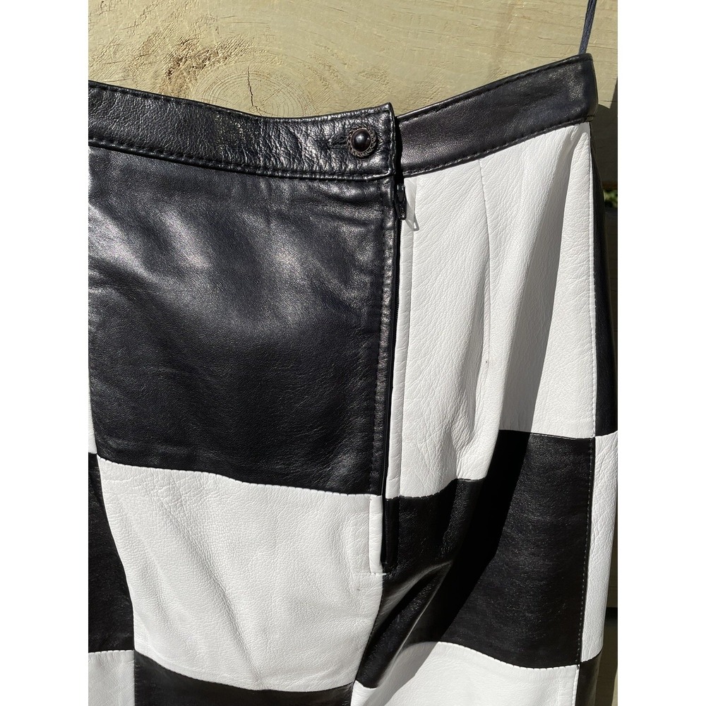 Vintage 90s Bagatelle Leather Checkered Mini Pencil Skirt Mod Retro Waist 27" - Picture 12 of 16